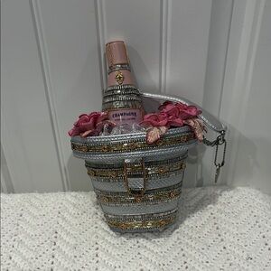 Mary Frances Beaded Champagne Bag with Pink Highlights